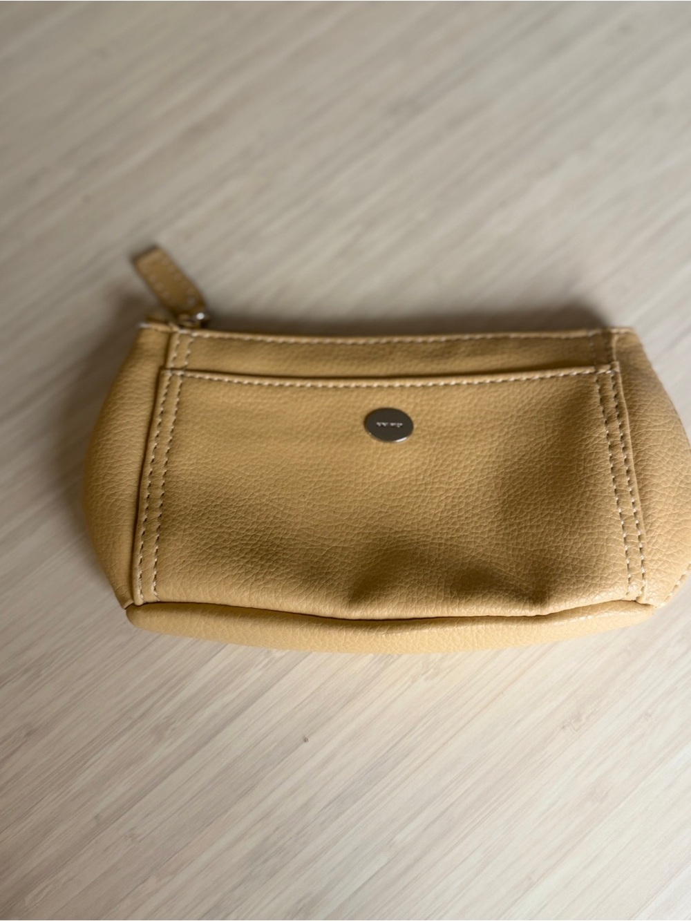 Nine West Pebbled Cream Zip Cosmetic Pouch with Front Slip Pocket